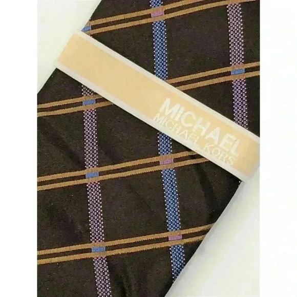 Michael Kors Tie Brown Plaid classic length NWT GIFT - Picture 2 of 3